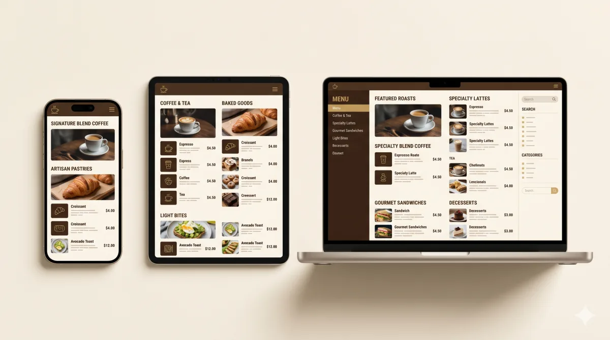 qrkafe menüsü telefon, tablet ve laptopta
