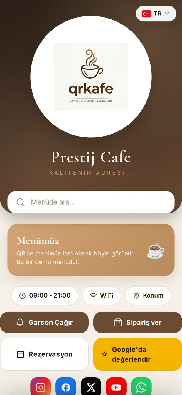 Klasik tema: sıcak kahverengi tonlu QR menü