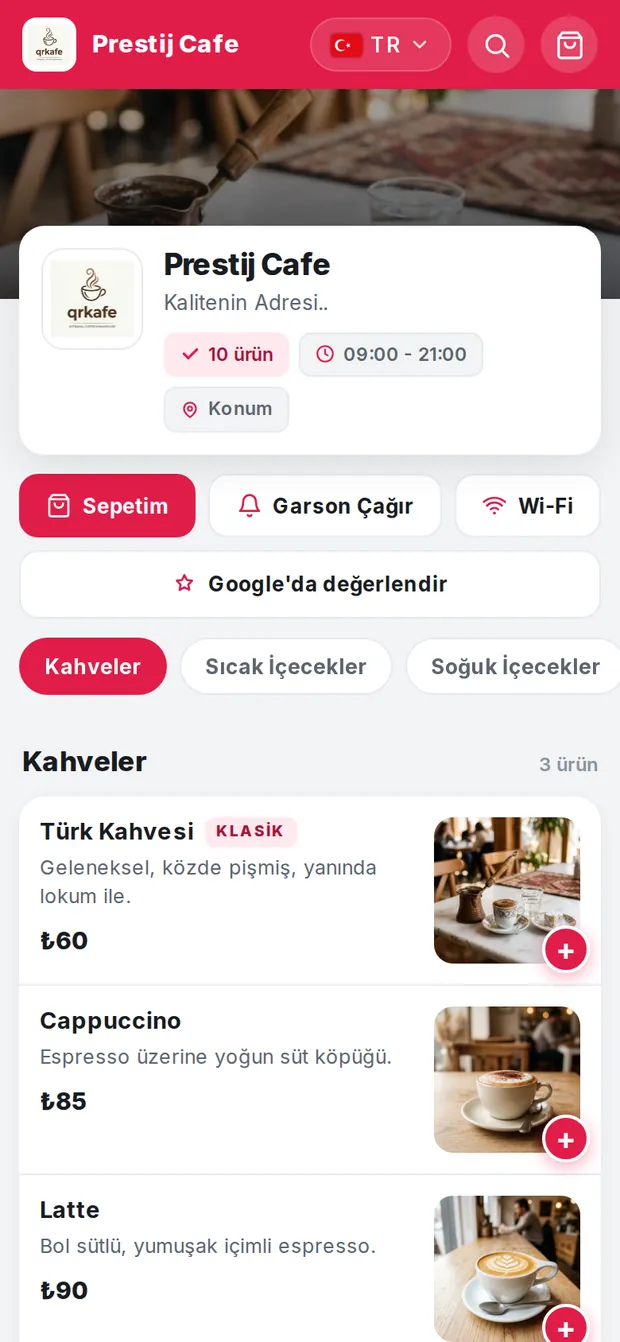 Lezzet teması: online sipariş sitesi düzeninde QR menü