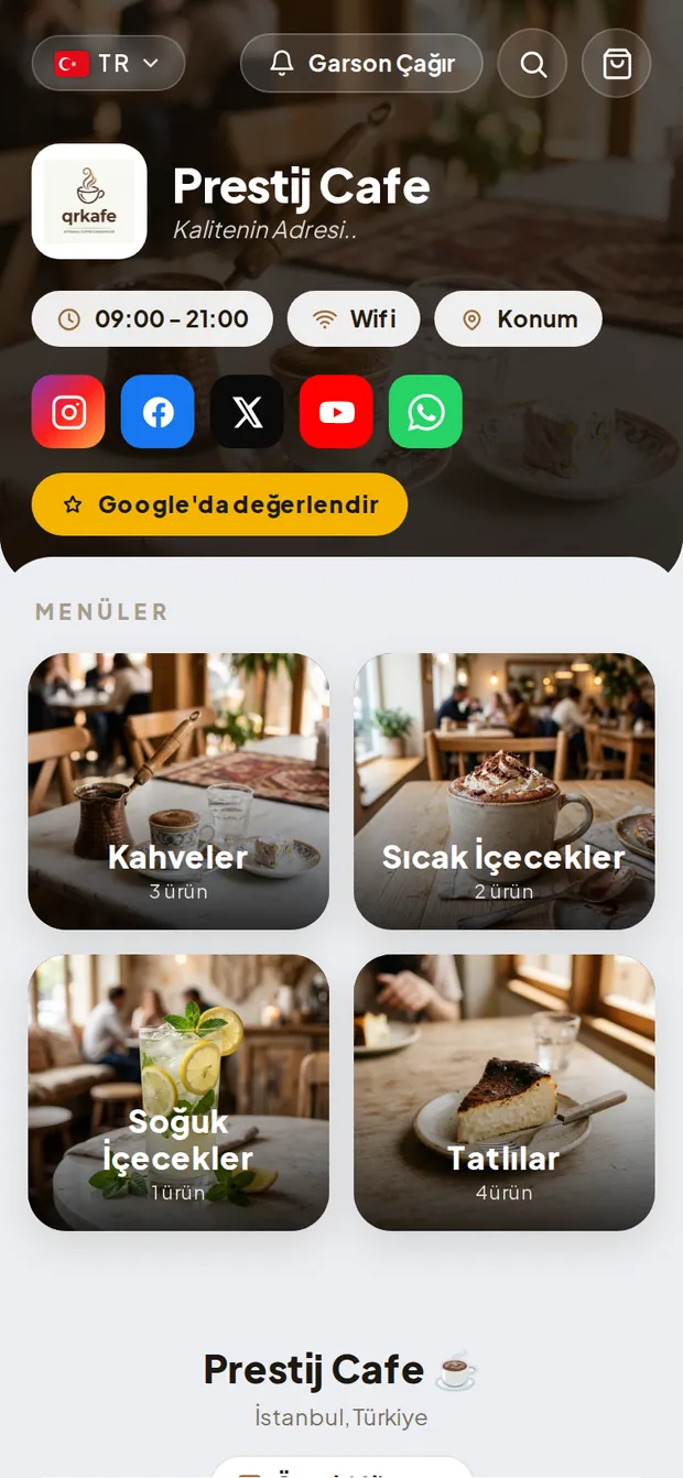 Pro teması: fotoğraf odaklı kurumsal QR menü